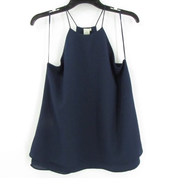 Paper Crane Tops - Paper Crane Solid Navy Sleeveless Halter Style Top